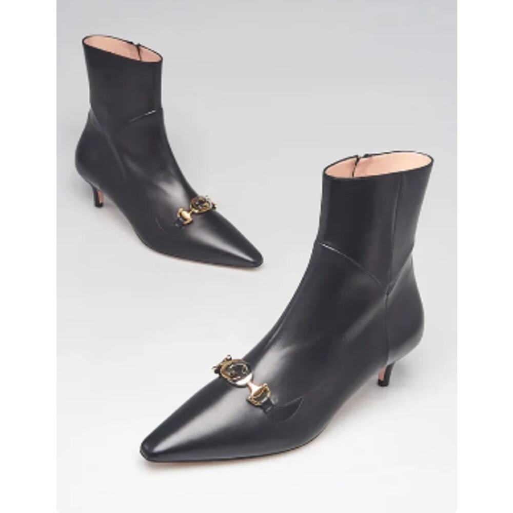 Gucci Black Leather Zumi Kitten Heel Ankle Boots size 37 - Picture 2 of 12